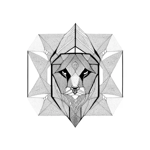 A Geometric Pattern Incorporating Animals And Symbols Of Strength In A Blackwork Style