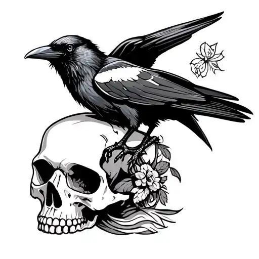 Raven Perched On A Skull
