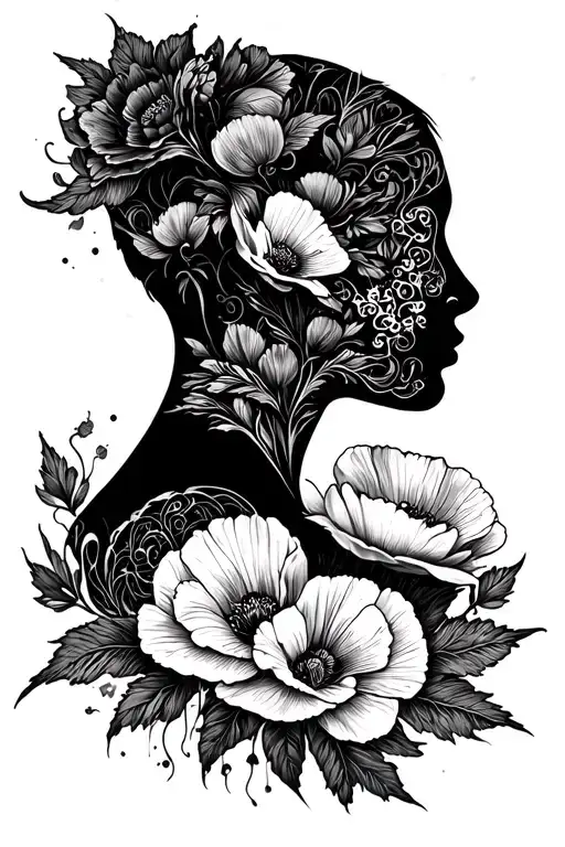 Profile Face With Peonlands And Poppy