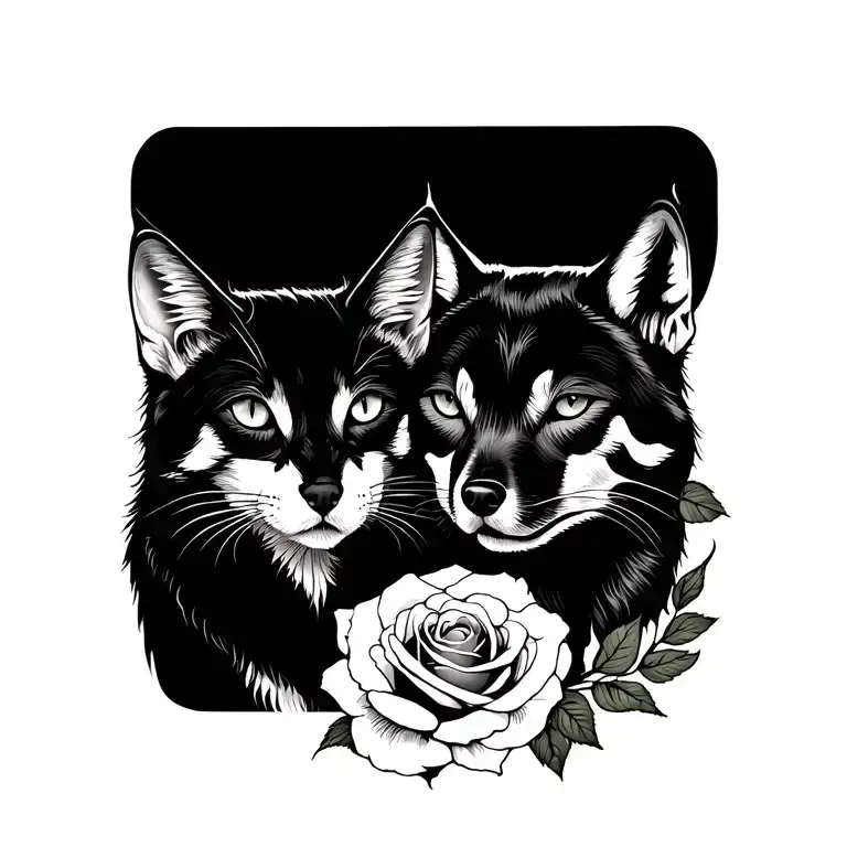 Cat And Wolf And Rose