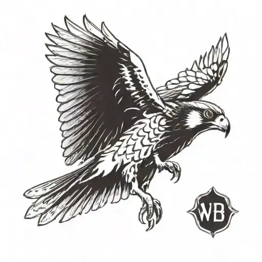 A Falcon With Its Wings Spread Wide With A Number Plate Saying W088le On Its Chest