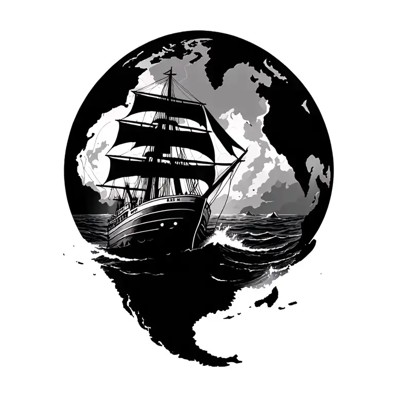 Ship Sailing Ship Navigating Through Stormy Seas On Map