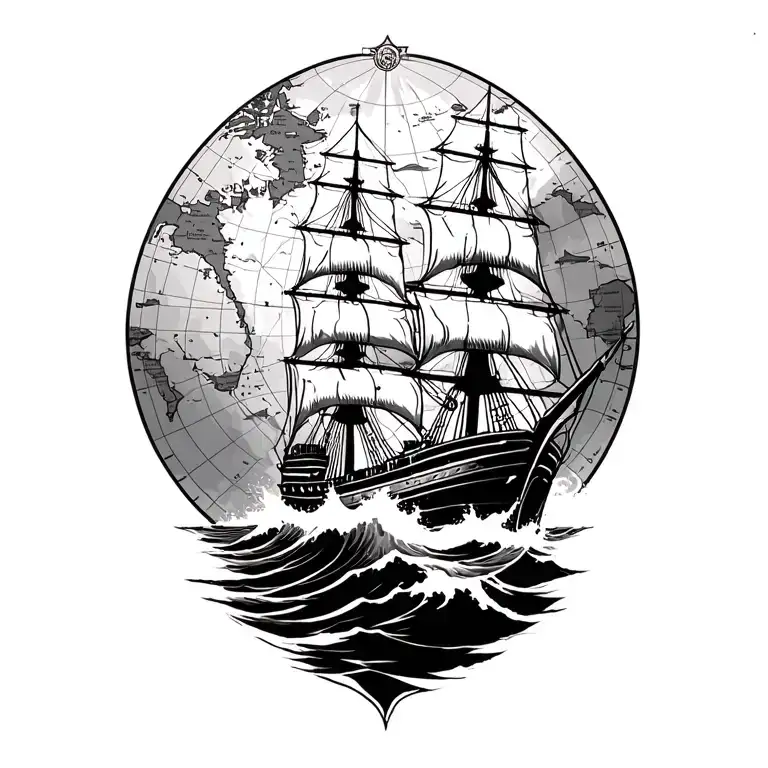 Ship Sailing Ship Navigating Through Stormy Seas On A Vintage Nautical Map