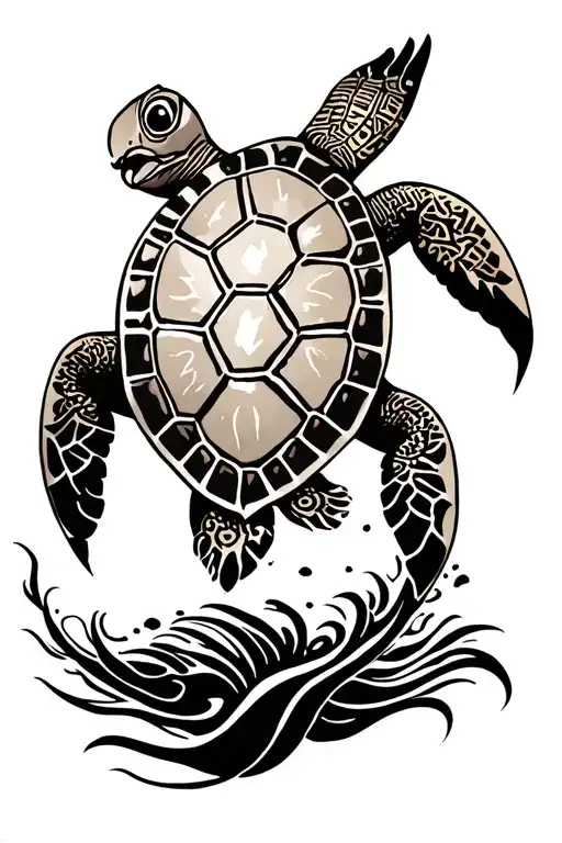 Sea Turtle Egypt Style Tattoo Design Combining Elements