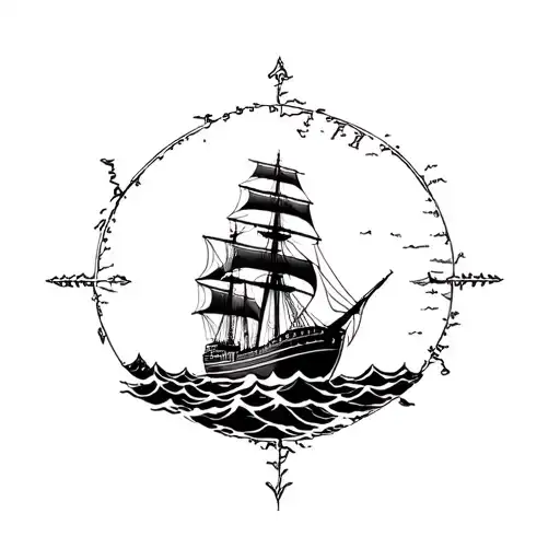 Vintage Nautical Map With Ship Sailing Through Stormy