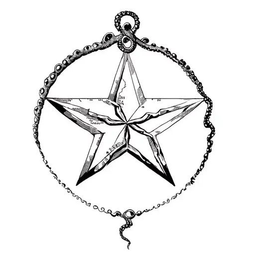 Kraken Wrapped Nautical Star On Vintage Caribbean Map