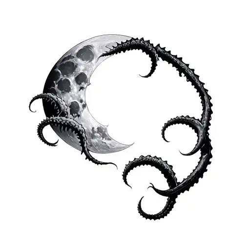 Kraken Wrapped Around The Moon Rising On Seas