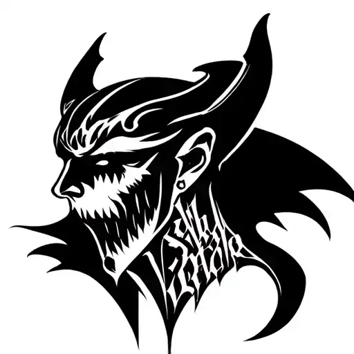 Devil Word In English On The Neck And Shoulder