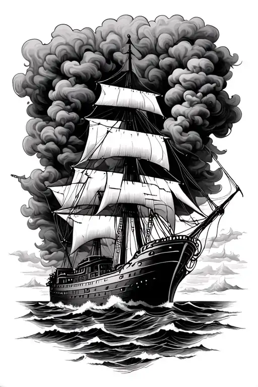 Ship Fading Into Smoke Rising Into Coiled Rope On A Nautical Map