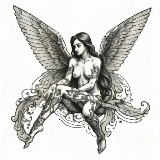 A Beautiful Nude Woman With Her Legs Spread Wings Looking