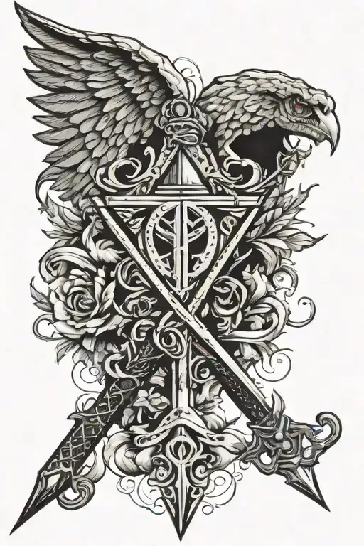 Deathly Hallows With Sword And Wings