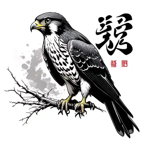 Peregrine Falcon With A Hayabusa Kanji Symbol