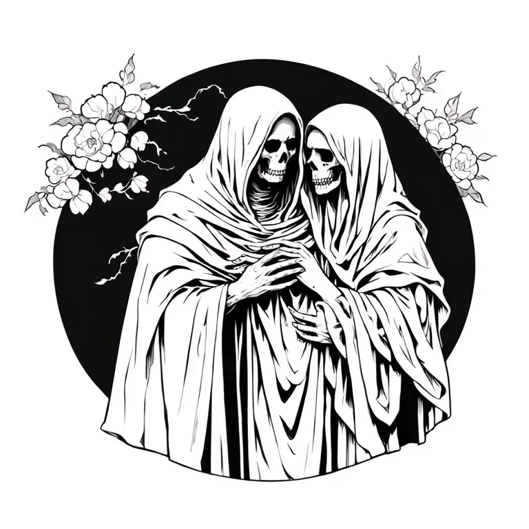 Death Wearing Large Flowing Cloak Comforting Someone