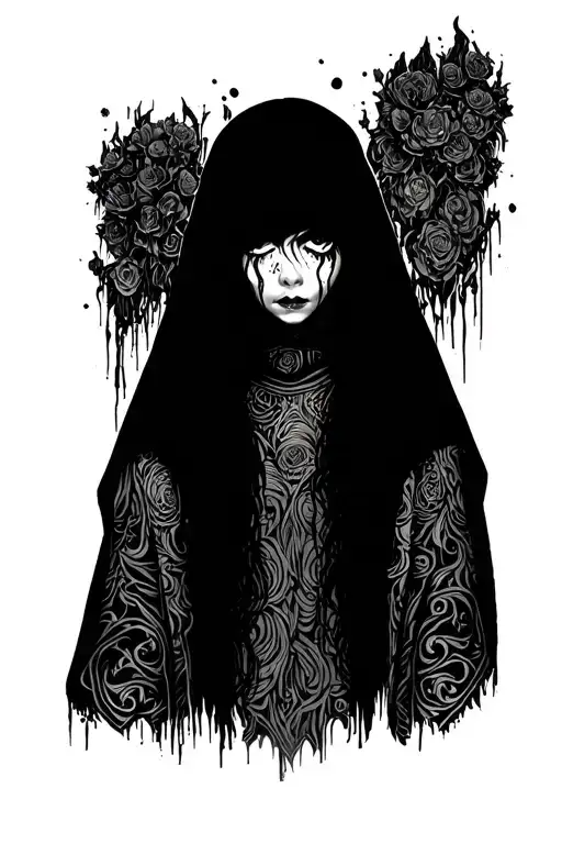 Woman With White Out Eyes Creepy With Cloak