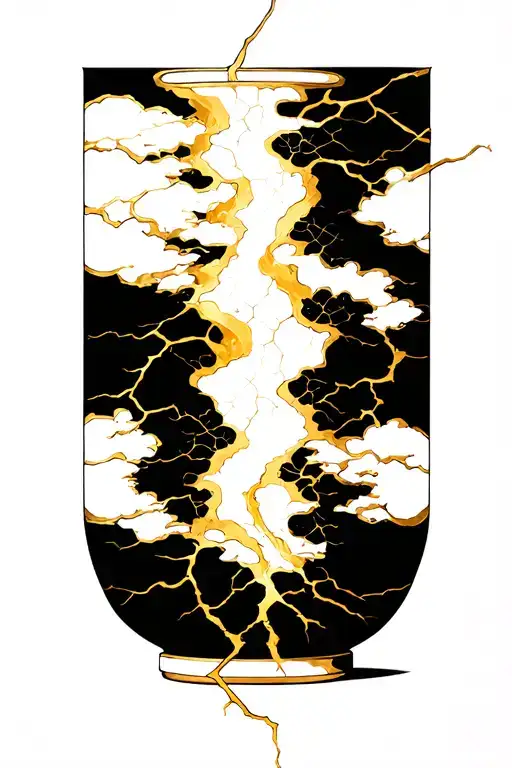 Lighting Strike Kitsungi Gold Cracks Through A Large Rectangle Vase