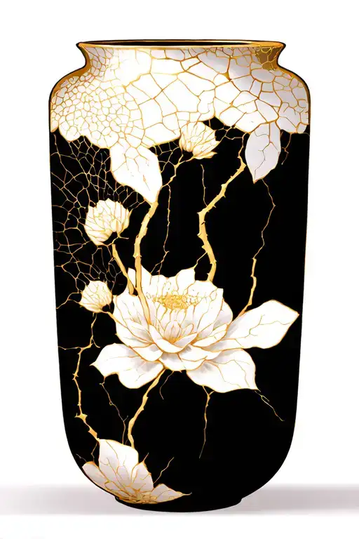 Long Simple Kitsungi Gold Cracks Through A Large Rectangle Vase