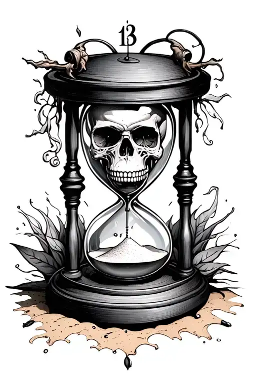 Skull Hourglass Sand Running On A Clock Face