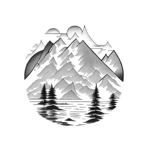 A Majestic Mountain Range With A Hidden Lake Nestled In Between