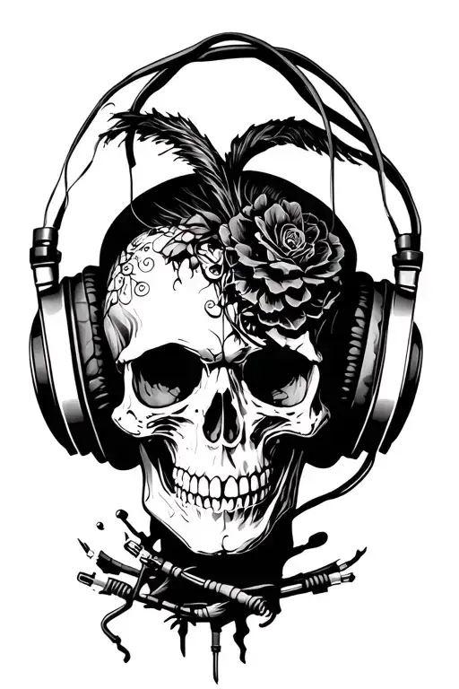 Skull Mysterious With Headphones Listening To Music
