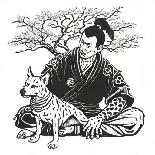 Samurai With Dog Sitting Next To Him