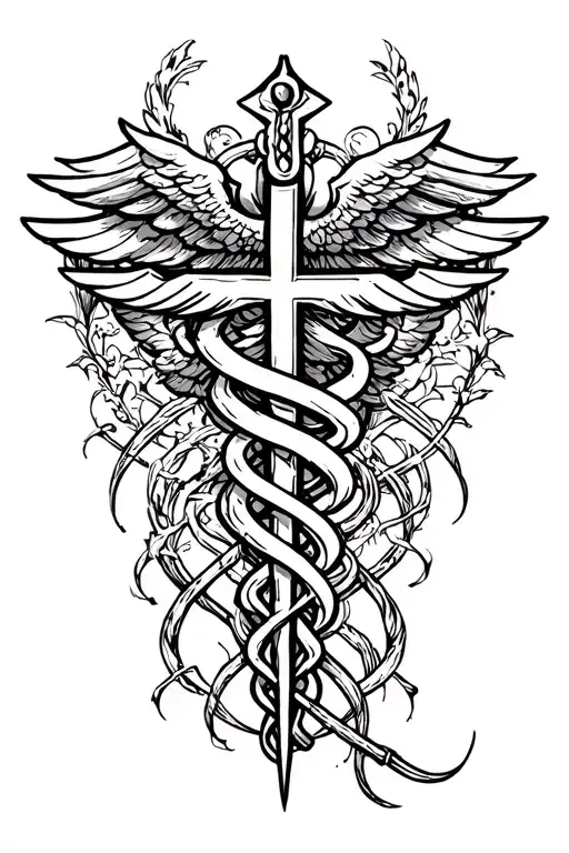 Cross And The Caduceus Intertwined