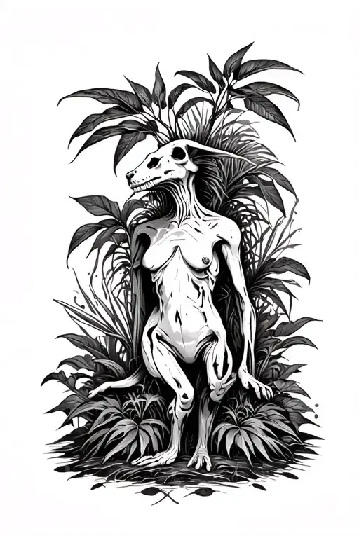 Rainforest With A Dead Animal Body Out Of Which Plants Are Growing