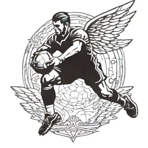 A Football Player With Wings Soaring Through The Sky