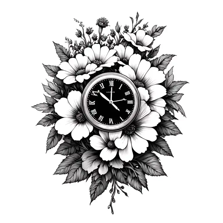 Clock Embedded Within Flowers Growing