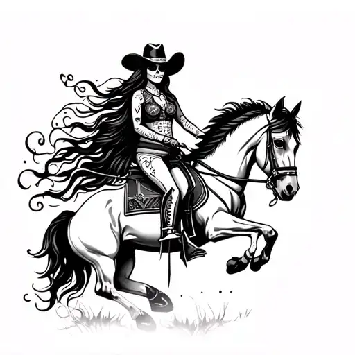 Day Of The Dead Cowgirl Riding A Horse