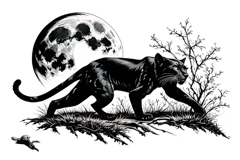 Blank Panther Stalking Prey Under Full Moon