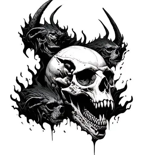 Cerberus 3 Heads Skull In Ashes Rising