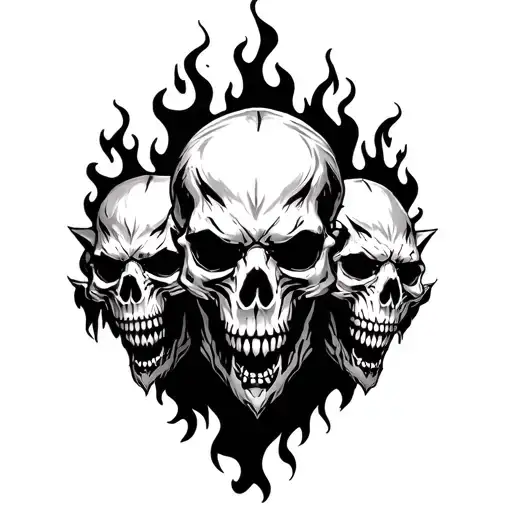Cerberus 3 Heads Skull In Ashes With Flames