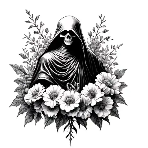 Reaper Surrounded By Flowers Growing