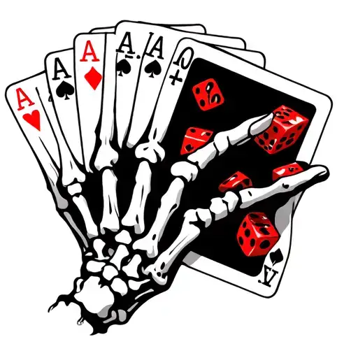 Skeleton Hand With Playing Cards And Dice