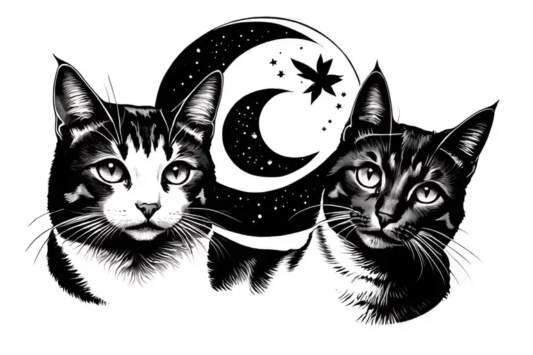 2 Sianese Cats With Moon In Middle
