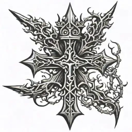 Cross With Thorn Crown Hanging On The Right Side