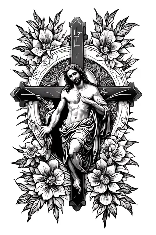 Religious Tatoo With Cross And Jesus