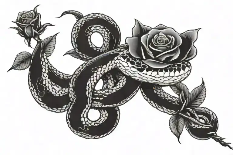 Snake With Rose In Its Mouth Open