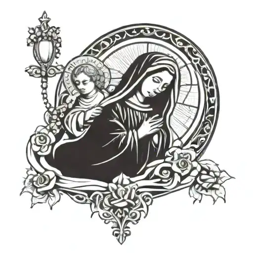 Virgin Mary With A Rosary And Jesus Christ