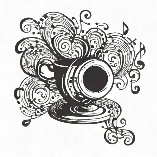 A Coffee Cup With Musical Notes Swirling Around It