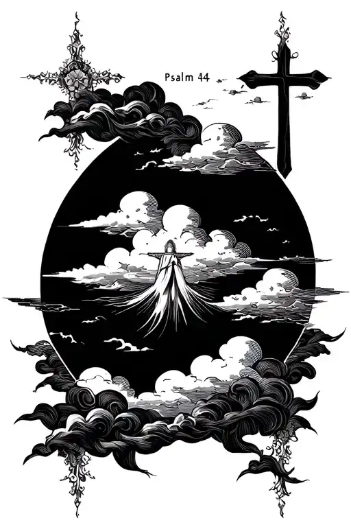 Psalm 144 Outlined With A Cross And Clouds Surrounding
