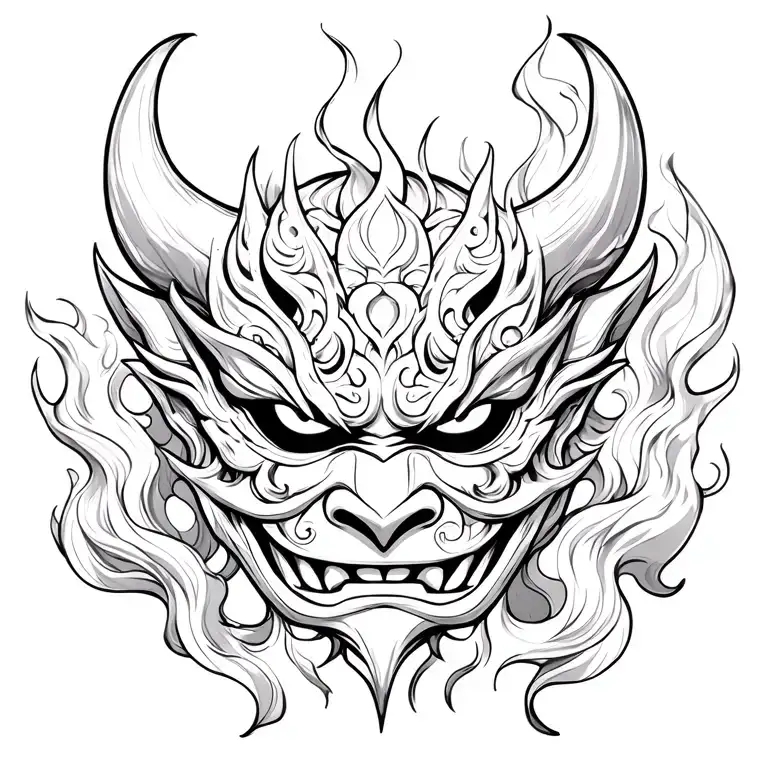 Oni Mask With Smoke Coming Out Of Its