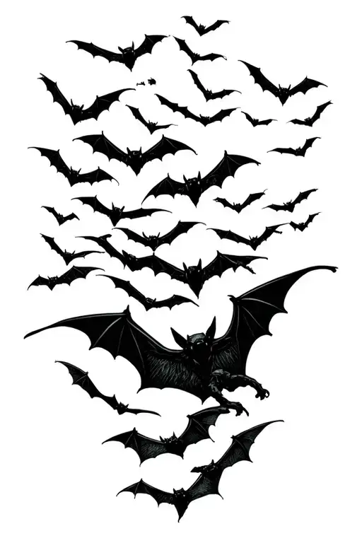 Silhouets Of A Bunch Of Bats Flying Covering The Whole Forearm