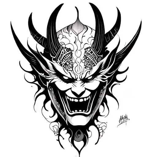 Back Tattoo Of Hannya Demon Face