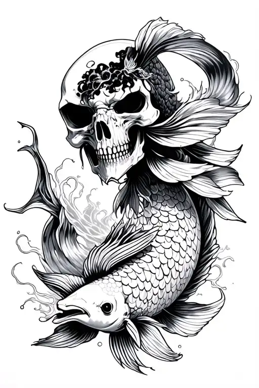 Japanese Reaper And A Koi Fish