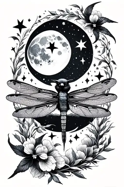 Dragonfly Moon And Star Crow Soaring