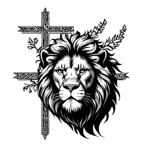 Lion In Front Of Cross