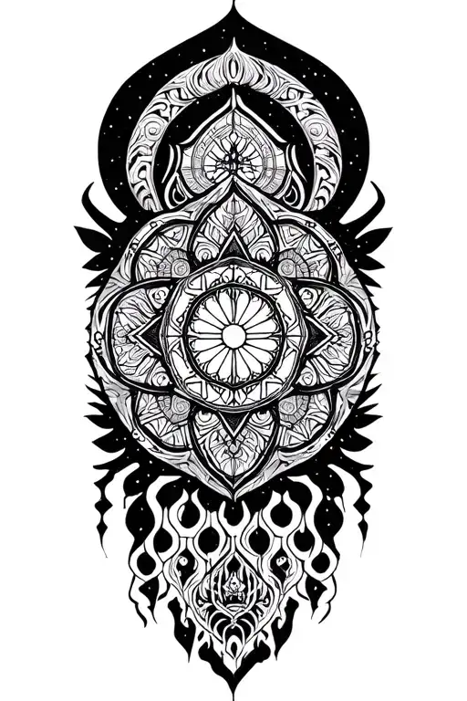Dark Sacred Geometry Mandala Design Incorporating Elements