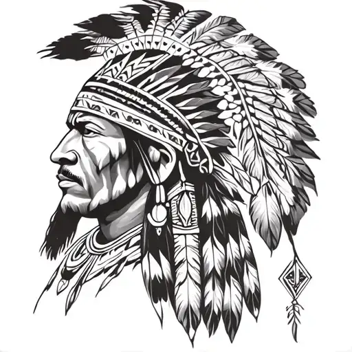 African Warrior With Native American Headress Pattern Incorporating