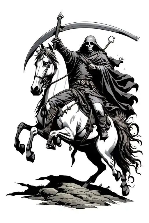 Grim Reaper With Scythe On A Pale Horse